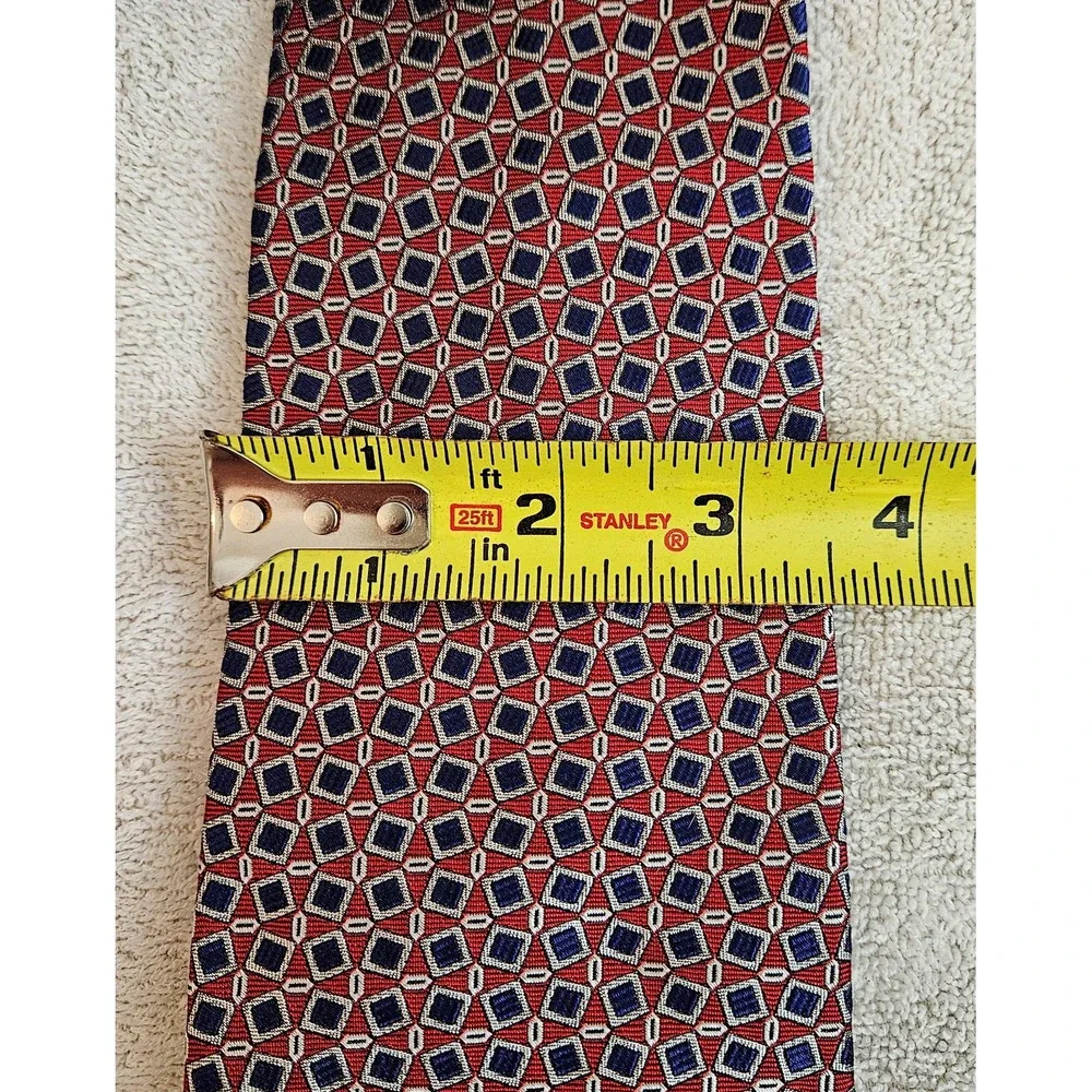 Lauren Ralph Lauren Tie Red Blue Silver Geometric LRL Green‎ Label Designer Mens